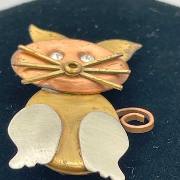 Cat 2"  Brooch Mixed Metals Rhinestones Eyes - Picture 4 of 8